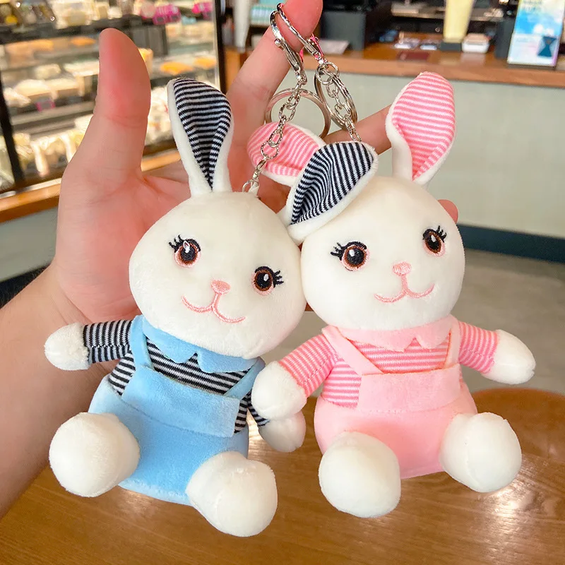 

Bib pants, bunny, car key chain, cartoon cute doll bag pendant, plush couple hanging key fob