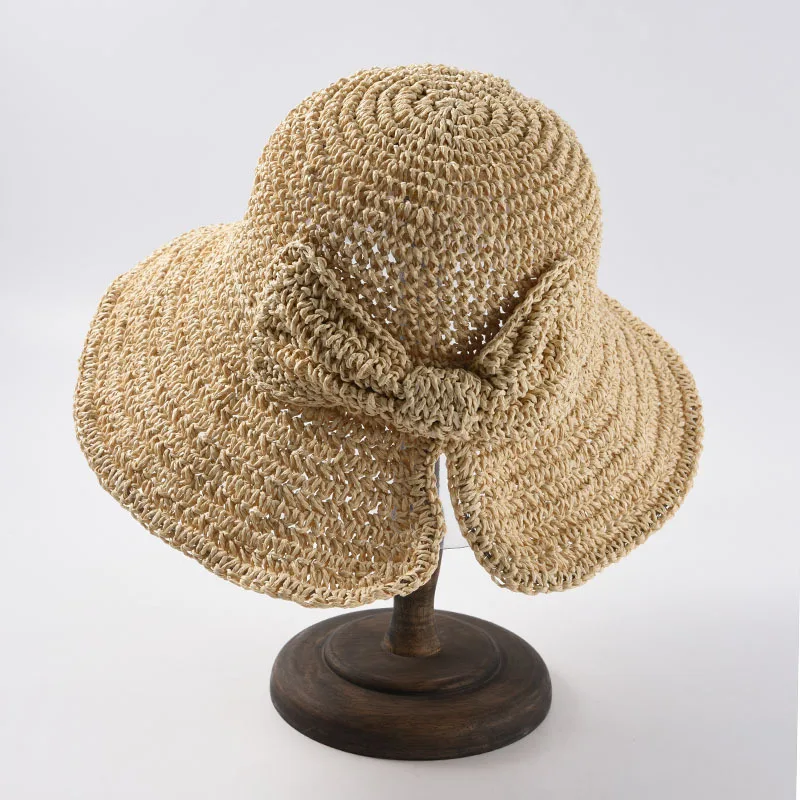 Шляпа женская Соломенная Складная с широкими полями и бантом Панама от солнца