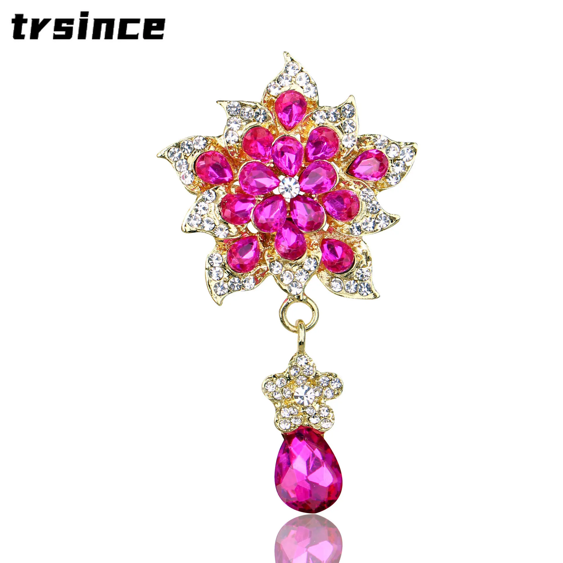 

Delicate Crystal Glass Pendant Brooch Pin Luxury Rhinestone Flower Brooches Suit Dress Corsage Retro Badges Party Office Jewelry