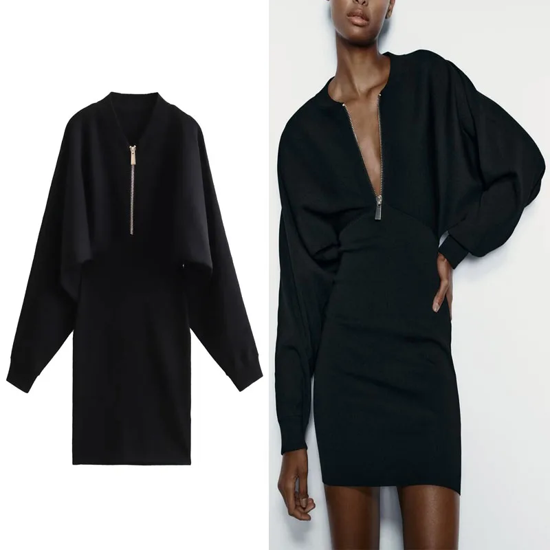 

Платье-бомбер женское трикотажное с круглым вырезом и длинным рукавом