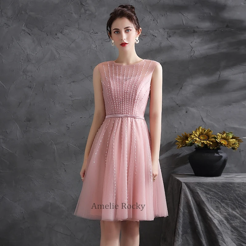

Amelie Rocky Fashion Beading Birthday Party Dress Elegant O-Neck Evening Dresses For Women Short A-Line Sleeveless Formal Dress