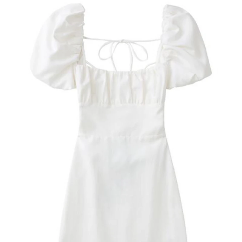 

Solid Color Dress Europe America Spring Summer New Pattern Square Neck Lacing Strap Show Thinness Retract Waist Backless Skirt