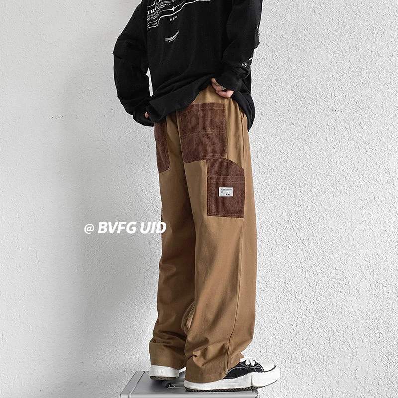 

Large Size Men Cargo Pants Patchwork Wide Leg Pants Fashion Harajuku Male Streetwear Trousers Hip Hop Casual Clothing
