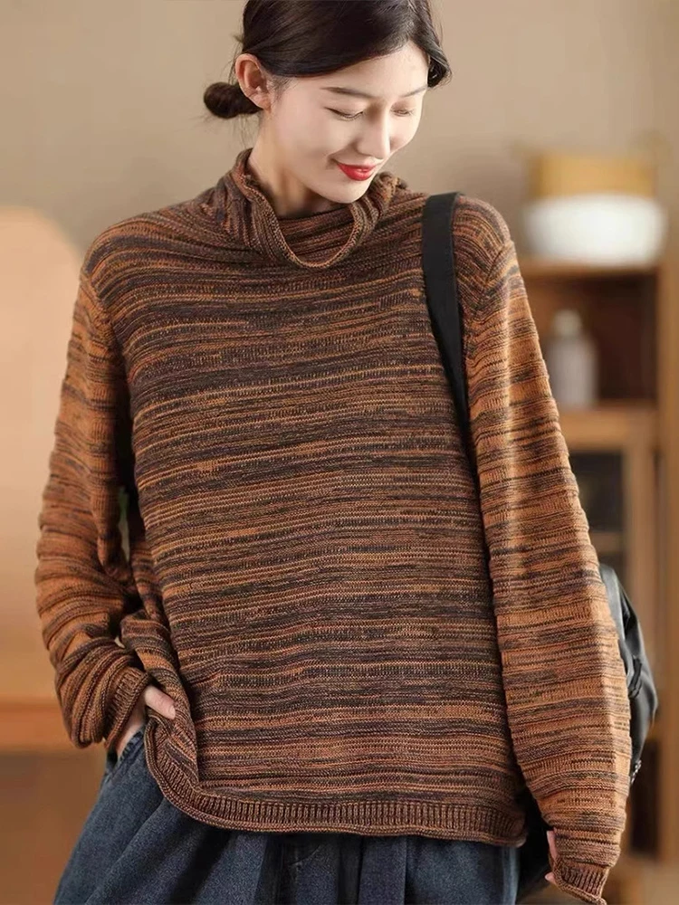 Зимний вязаный пуловер Max LuLu женская модная полосатая водолазка свитера большого