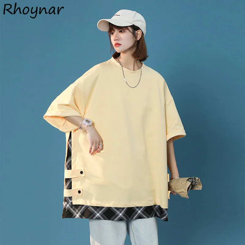 

High Street T-shirts Women Summer Patchwork Design Fashion Chic Stylish Harajuku Loose All-match Unisex Students Young Popular