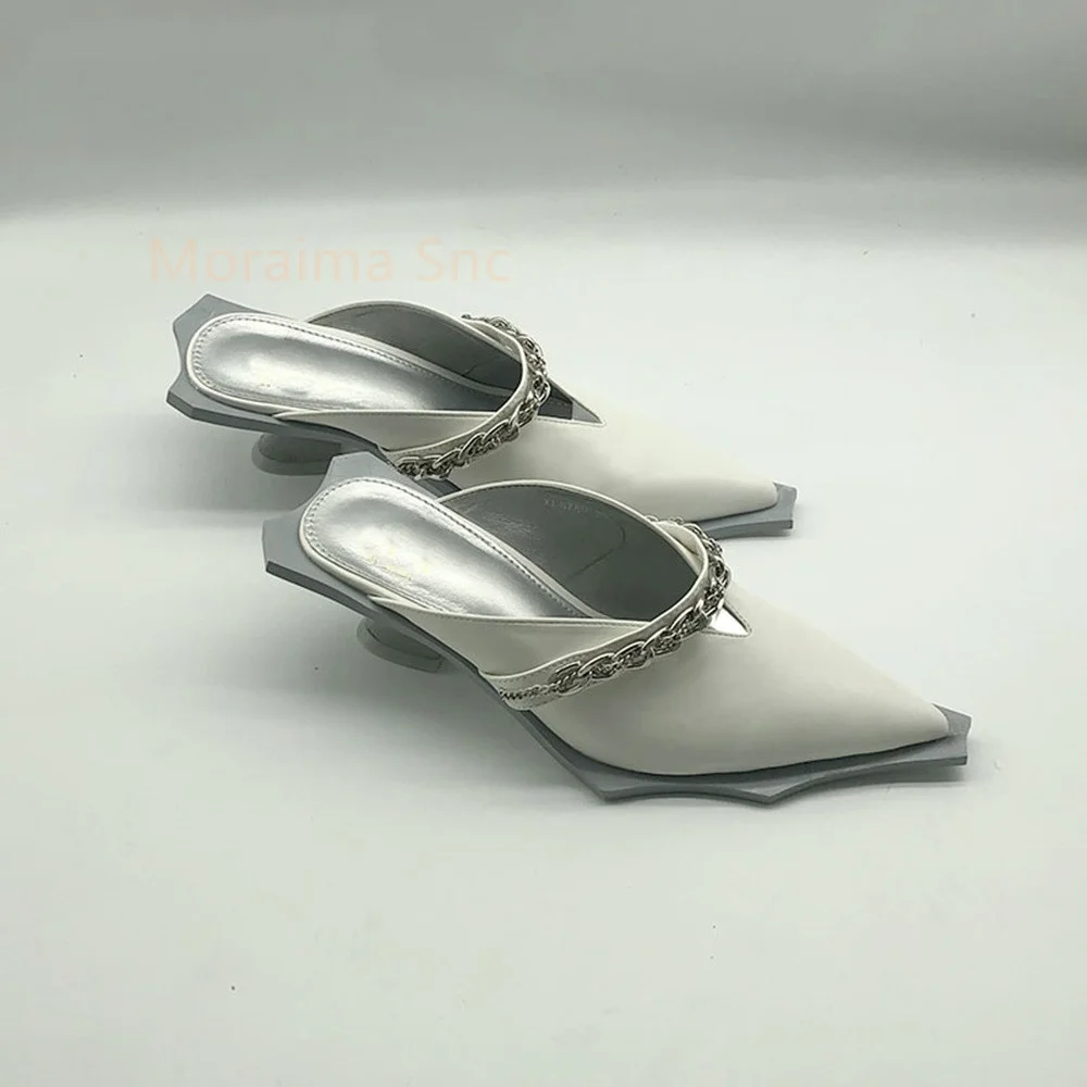 Summer Pointed Toe Women's Slippers Metal Chain Sandals Strange High Heel Novelty Solid Comfortable Outside Ladies Shoes