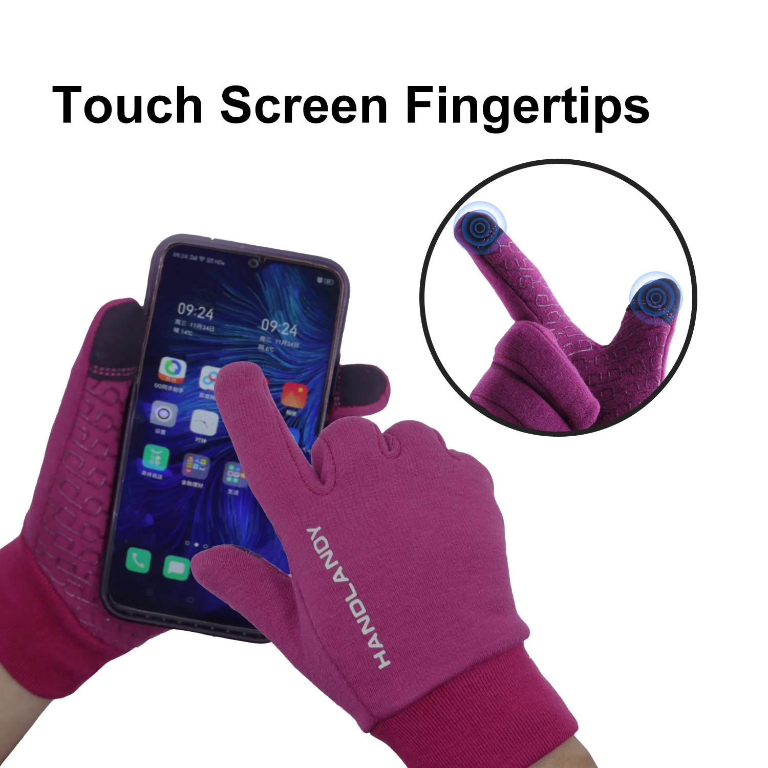 Handlandy Фиолетовые пушистые термоперчатки с силиконовой ручкой сенсорного экрана