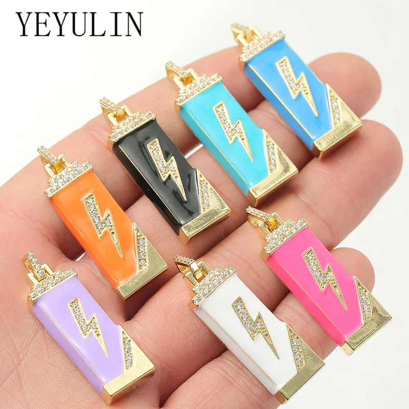 

5pcs/lot Colorful Lightning Copper CZ Zircon Charms Pendant DIY Pendant Necklace for Jewelry Making Accessories 3.9*1.3cm
