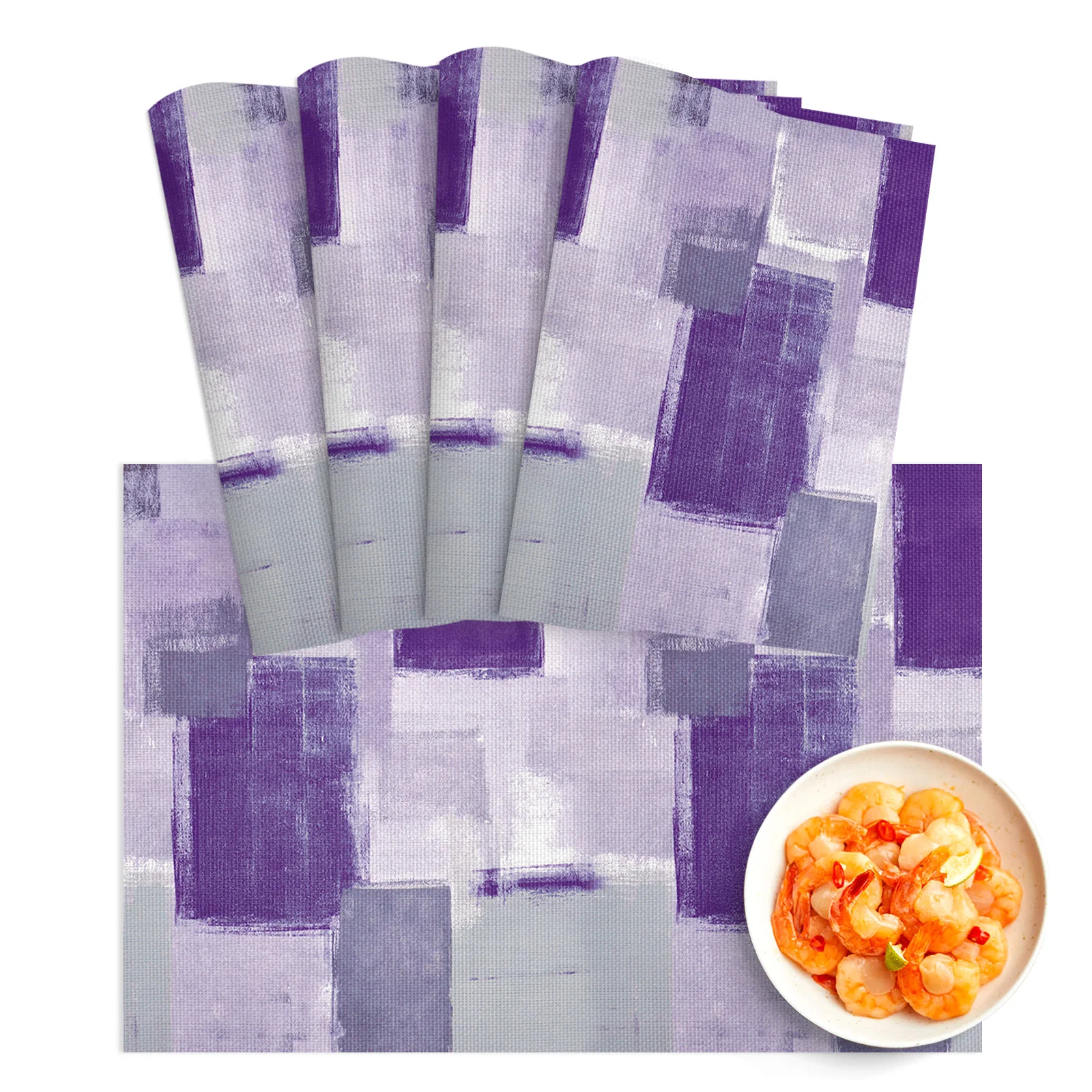 

4/6Pcs PVC Placemats Purple Paint Square Graffiti Abstract Texture Dining Disc Pads Bowl Coasters Plate Bar Kitchen Table Mats