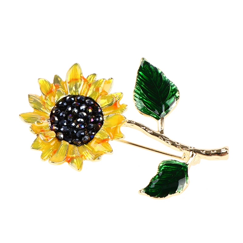 

1PC Enamel Sunflower 2 Leaf Brooch Pins For Women Fashion Jewelry 2022New romantic Plant Brooches Gift
