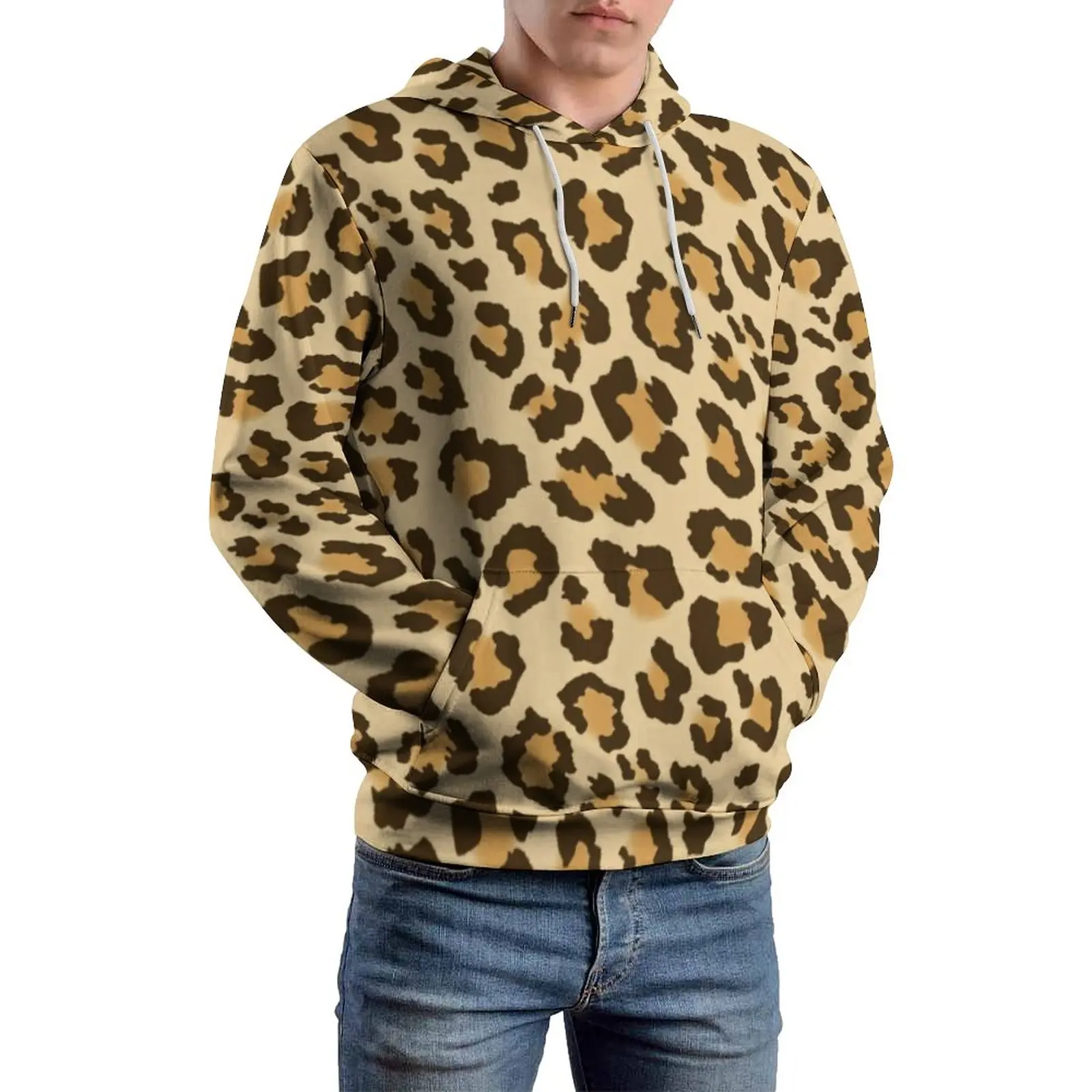 

Gold Leopard Loose Hoodies Animal Print Aesthetic Hoodie Men Long Sleeve Oversized Casual Printed Clothing