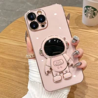electroplated astronaut folding stand case for iphone 13 11 12 pro max x xr xs max 7 8 plus lens camera protector silicone cover