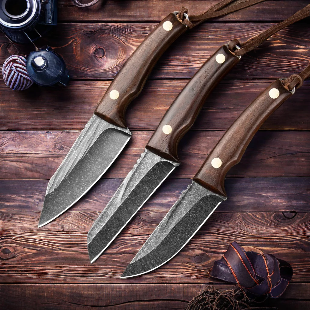 Острый кованый нож с деревянной ручкой многофункциональный для выживания на