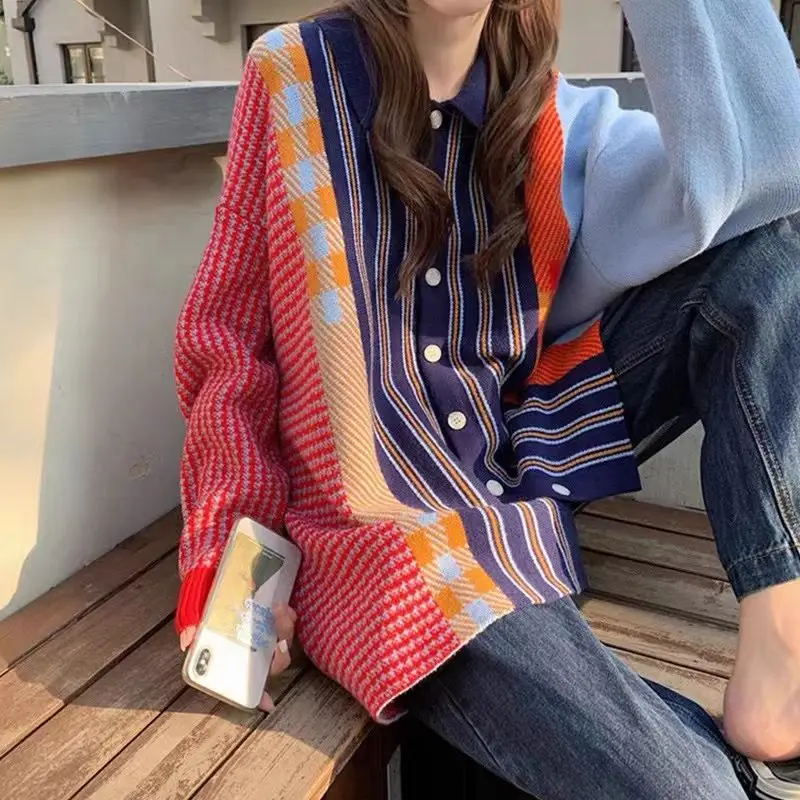 Korejepo 2024 осенний новый американский свитер с ленивым ветром куртка-кардиган