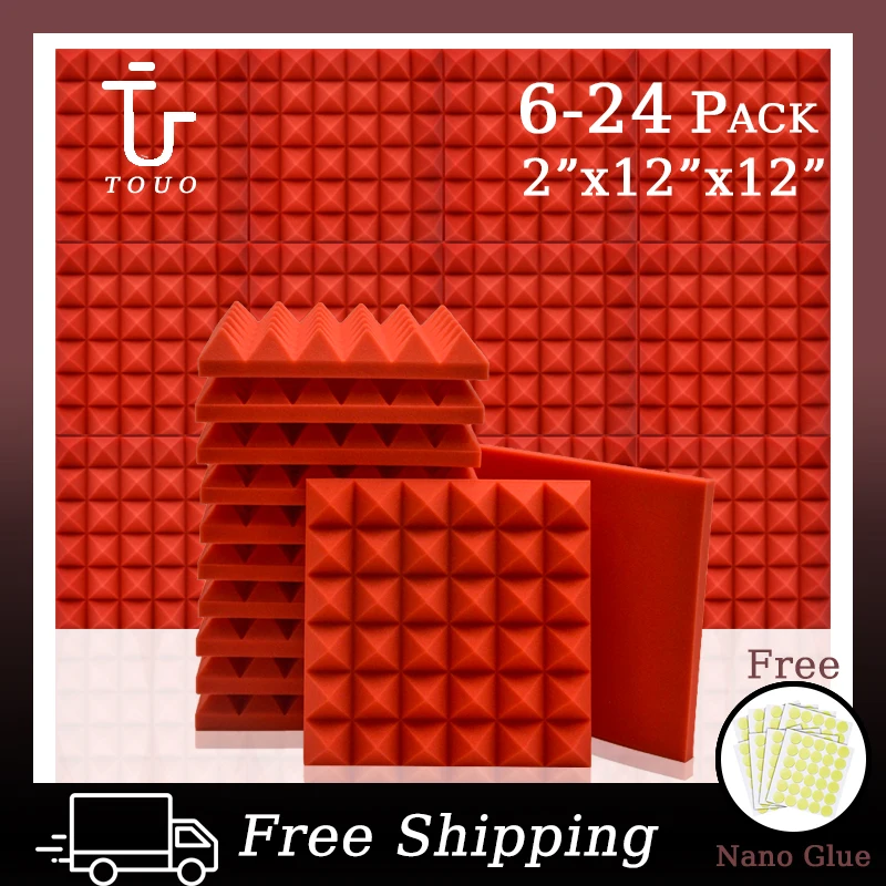 

TOUO Acoustic Foam Panel Pyramid Soundproof Foam 6/12/24 Pcs Sound Proof Insulation For Wall Room Sound Insulation Foam