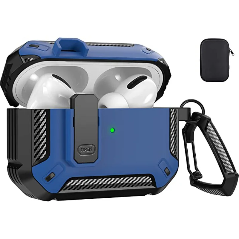 

Authentic Apple Airpods Pro Case Cover with Lock Airpods Pro Protective Case for Men Hard Rugged Shockproof Cover Keychain