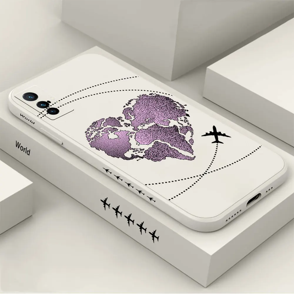 

Fashion Luxury Planes World Map Travel Phone Case For VIVO X90 X80 X70 X60 X50 X30 X27 X23 X21S X21I X70T X60T Pro Plus 5G Cover
