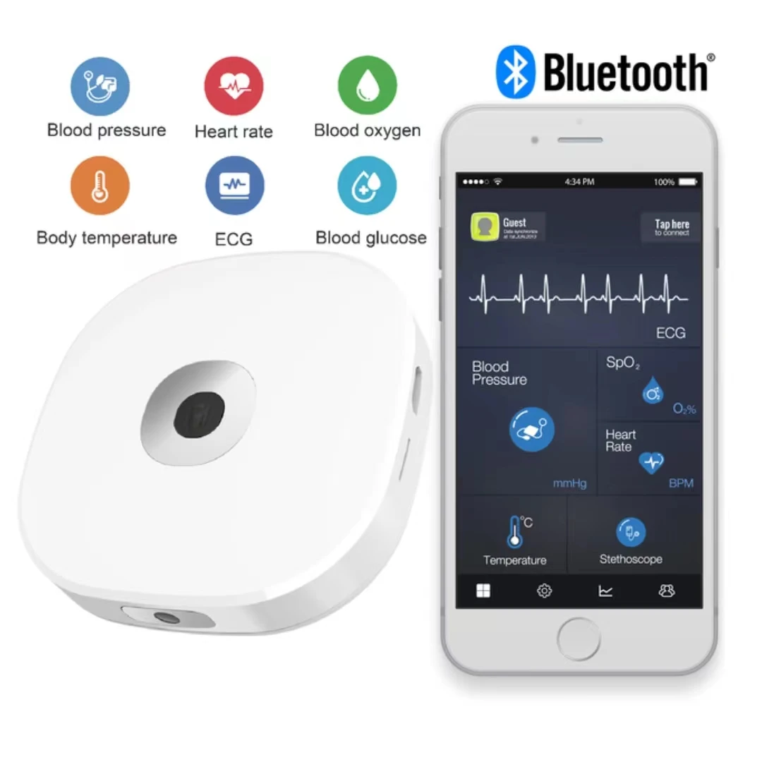 

New Rechargeable Bluetooth Portable 6-In-1 Multifunctional 24h Health Monitor Blood Pressure Oximeter ECG Blood Glucose