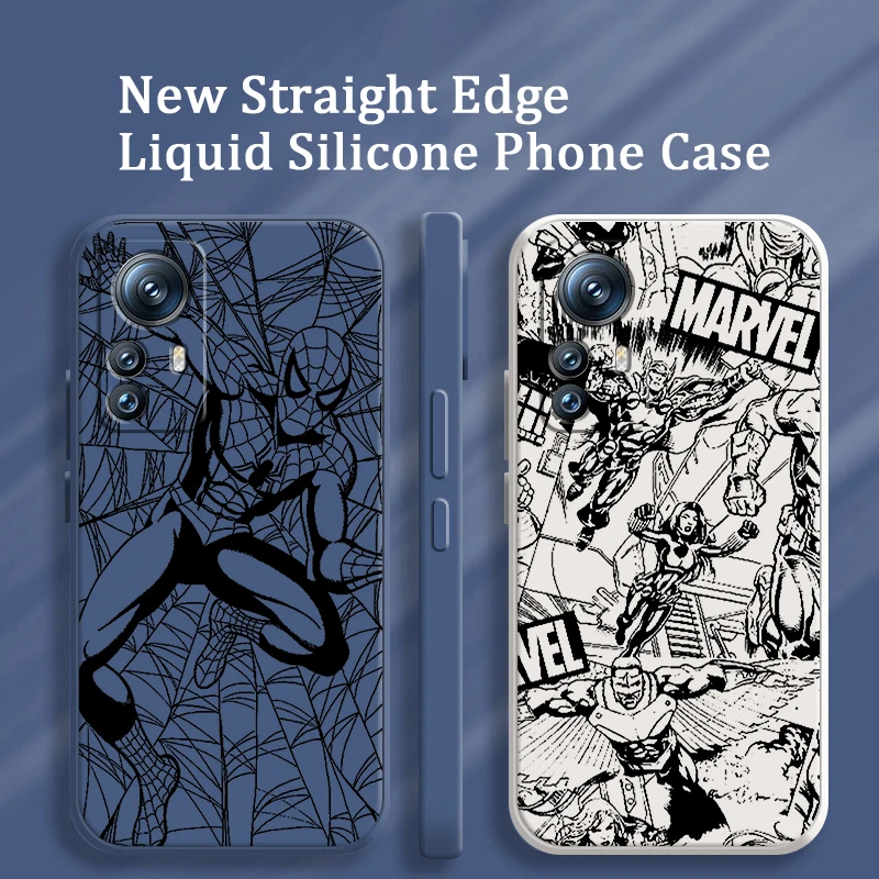 

Phone Case For Xiaomi Mi 12S 12 12X 11i 11T 11 10 10S 10T 9 Pro Lite Ultra 5G TPU SpiderMan Marvel Logo Comics Liquid Rope Cover