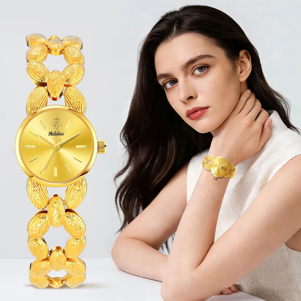 Фото Наручные часы Yalalusi Golden Quartz: модные браслетные часы для женщин, роскошные женские часы, подарок, новинка 2026 года №5
