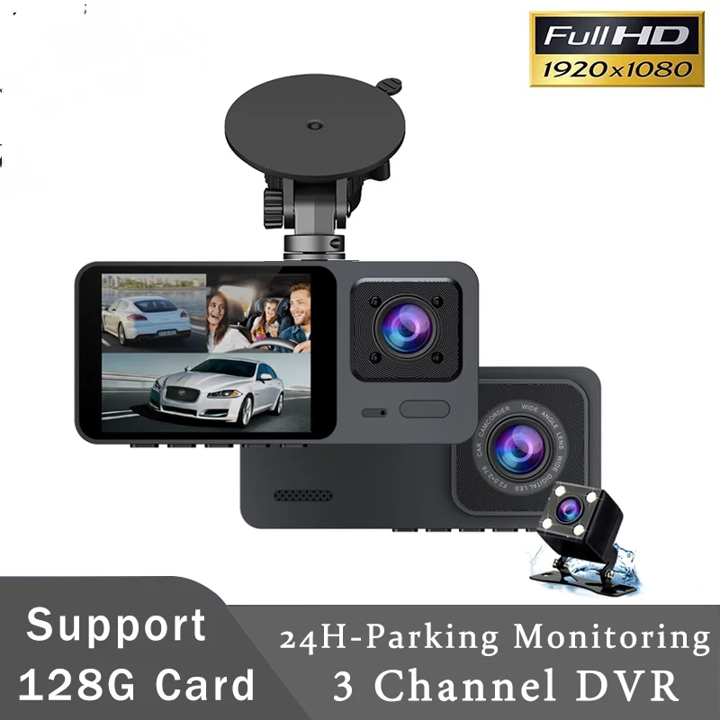 

3 Channel Dash Cam Three Way Car DVR Inside Vehicle Camera DVRs Recorder FHD 1080P Video Mini Registrator Dashcam Camcorder