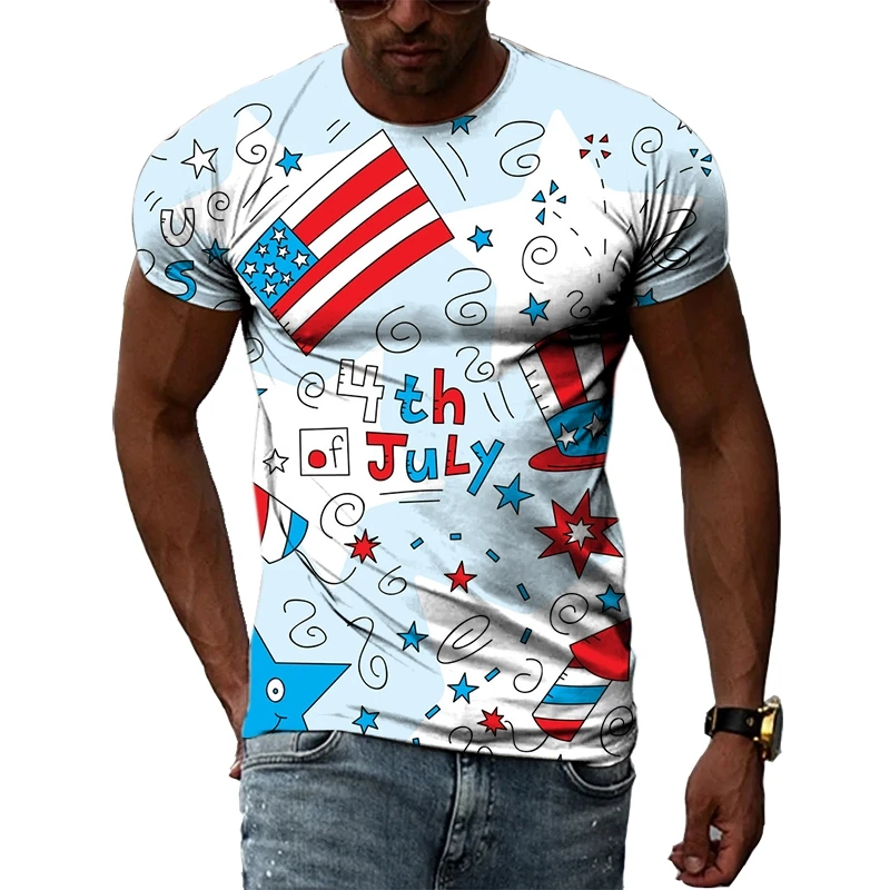 

July 4th 3D Printing T Shirt Man Summer O-Neck Short Sleeve Oversized Top Casual Tee Loose Streetwear Harajaku