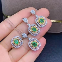 meibapj natural emerald gemstone jewelry set 925 sterling silver necklace earrings ring 3 pieces suit fine jewelry for women