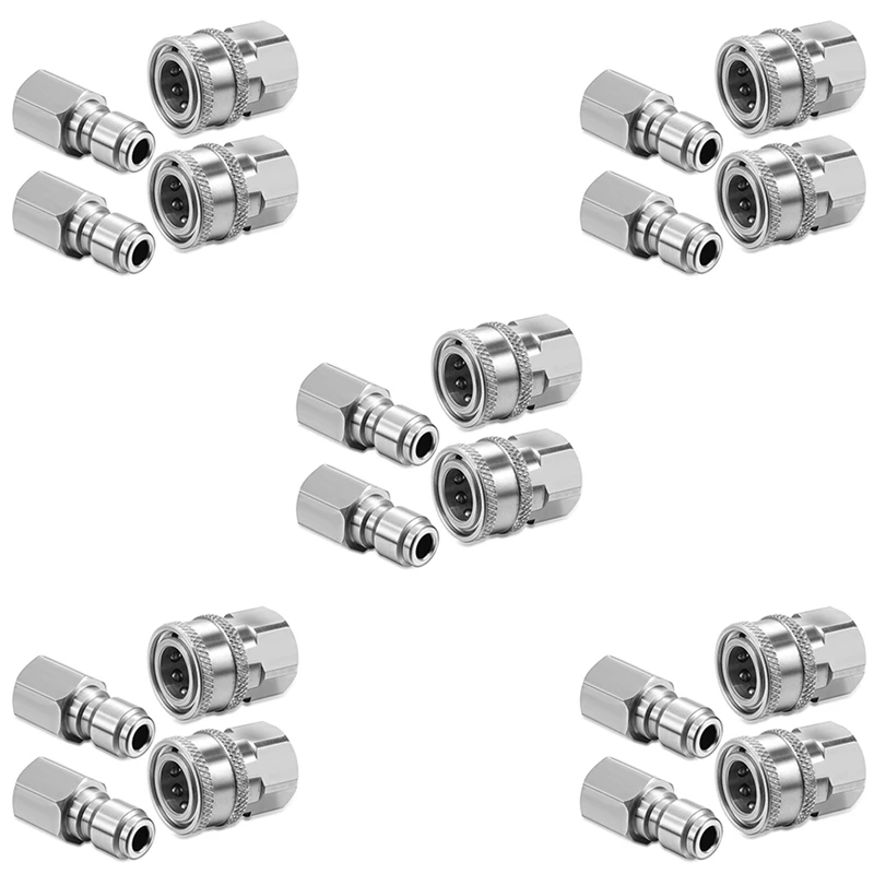 

10 Sets NPT 3/8 Inch Stainless Steel Male And Female Quick Connector Kit Pressure Washer Adapters (Internal Thread)