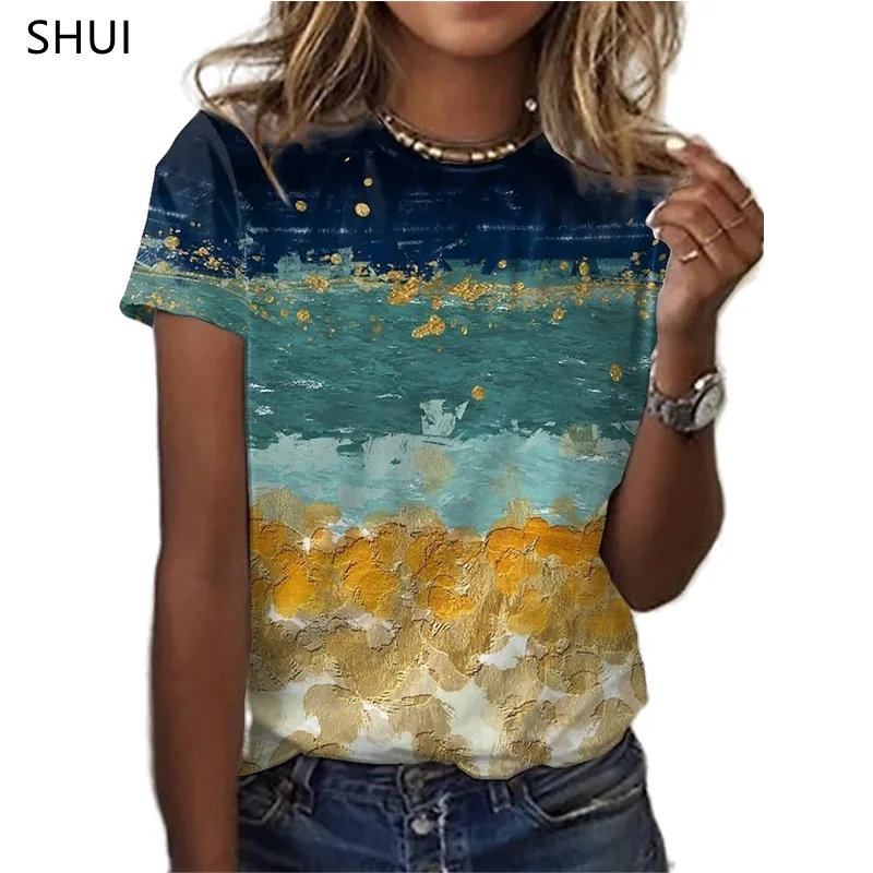 

Women's Short Sleeve T-Shirt 3D Floral Oil Painting Round Neck Casual Loose Cute Summer New Fashion Shirt