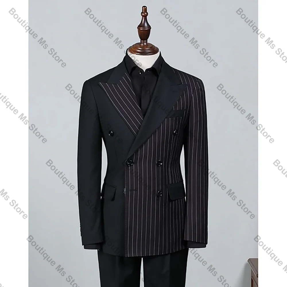 Цвет нашивки двубортный мужской костюм в черную полоску комплект из двух