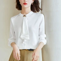 fashion white chiffon shirts for women long sleeve elegant ribbon office blouses women blusas mujer de moda 2022 womens clothes