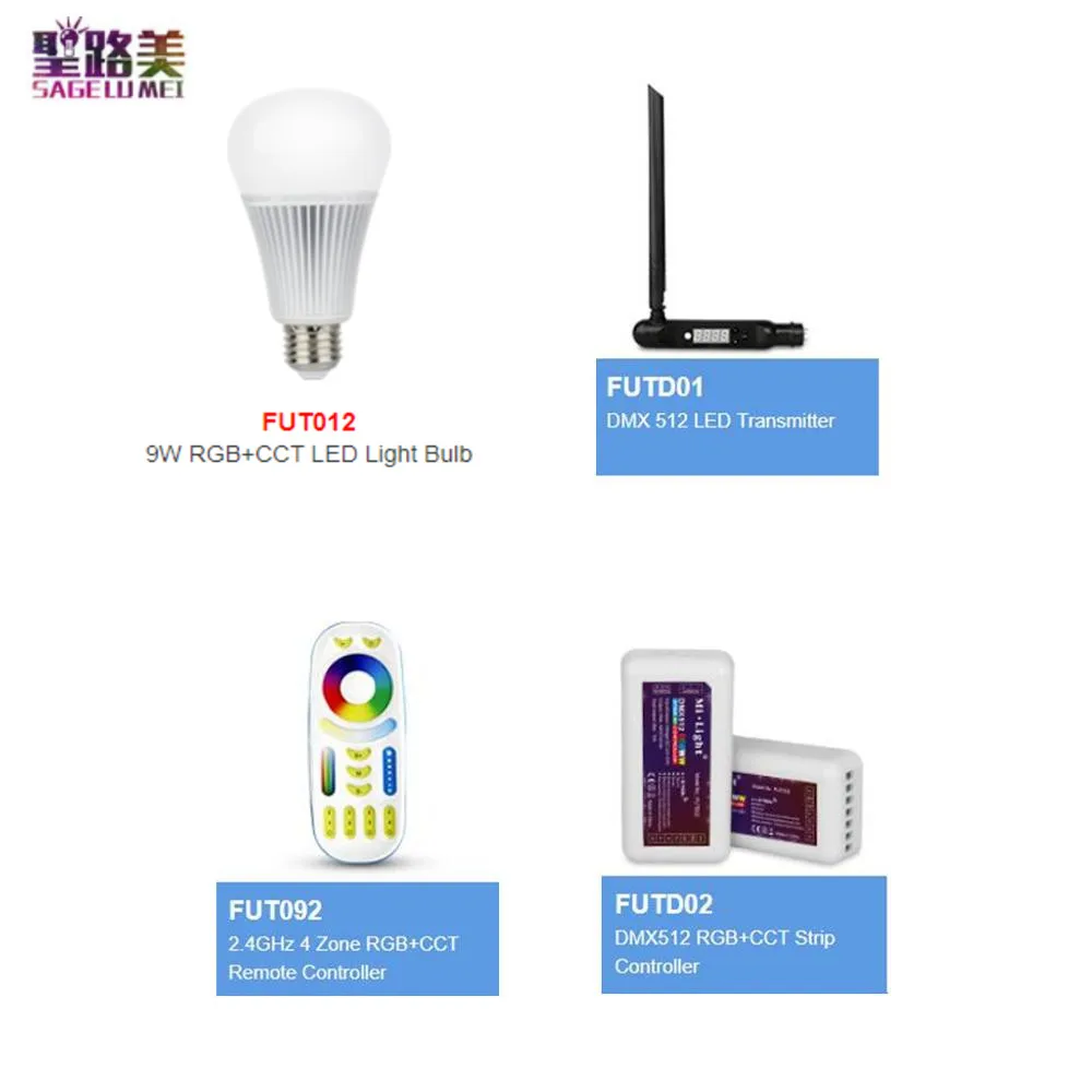 Mi светильник FUT012 9W DMX512 RGB + CCT ная лампа FUTD02 контроллер полосы FUTD01 DMX 512 LED Trans mi tter