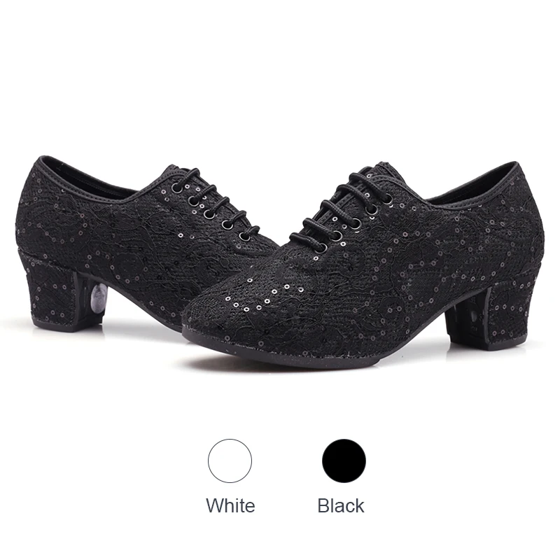HROYL New Modern Dance Shoes Men Women Latin Ballroom Salsa Dance Shoes Low Heel Tango Dancing Shoes Professional Black/White