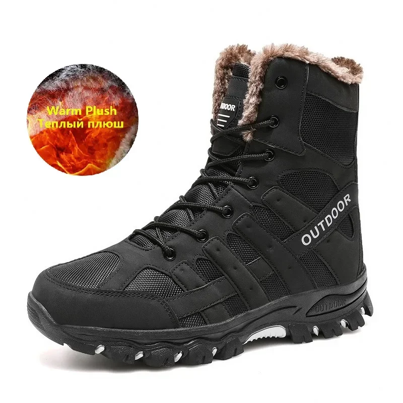 

Brand Winter Men's Boots Thick Plush Warm Snow Boots Lace-UP Men Ankle Boots Outdoor Waterproof Men's Motorcycle Boots Size 47
