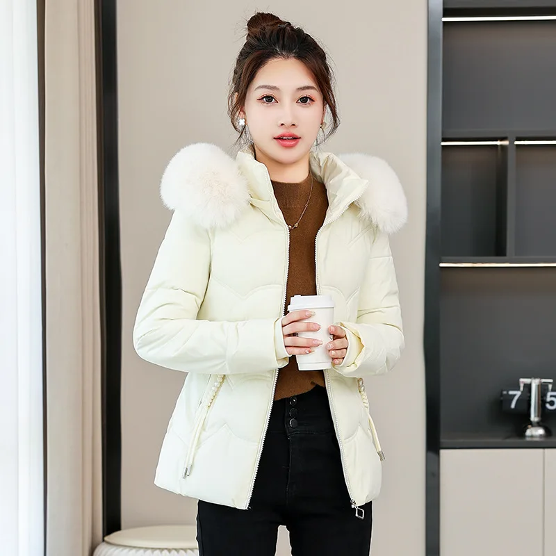 Fashion Women's Hooded Cotton Jacket Winter Korean Female Temperament Soft Big Fur Collar Thickened Slim Warm Outerwear