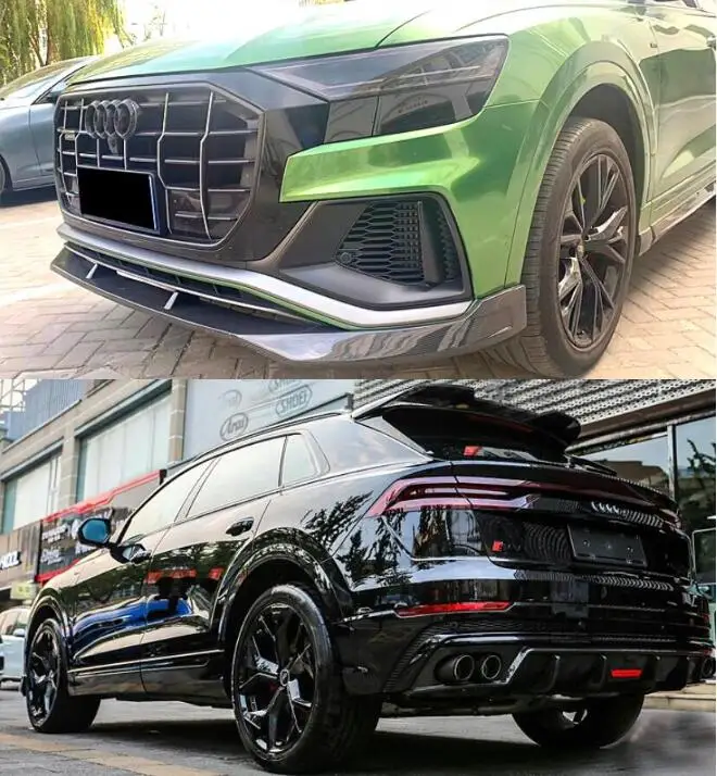 

Комплект кузова для Audi Q8 SQ8 2018 2019 2020 2021 2022, передние разветвители бампера, задний диффузор, спойлер из настоящего углеродного волокна