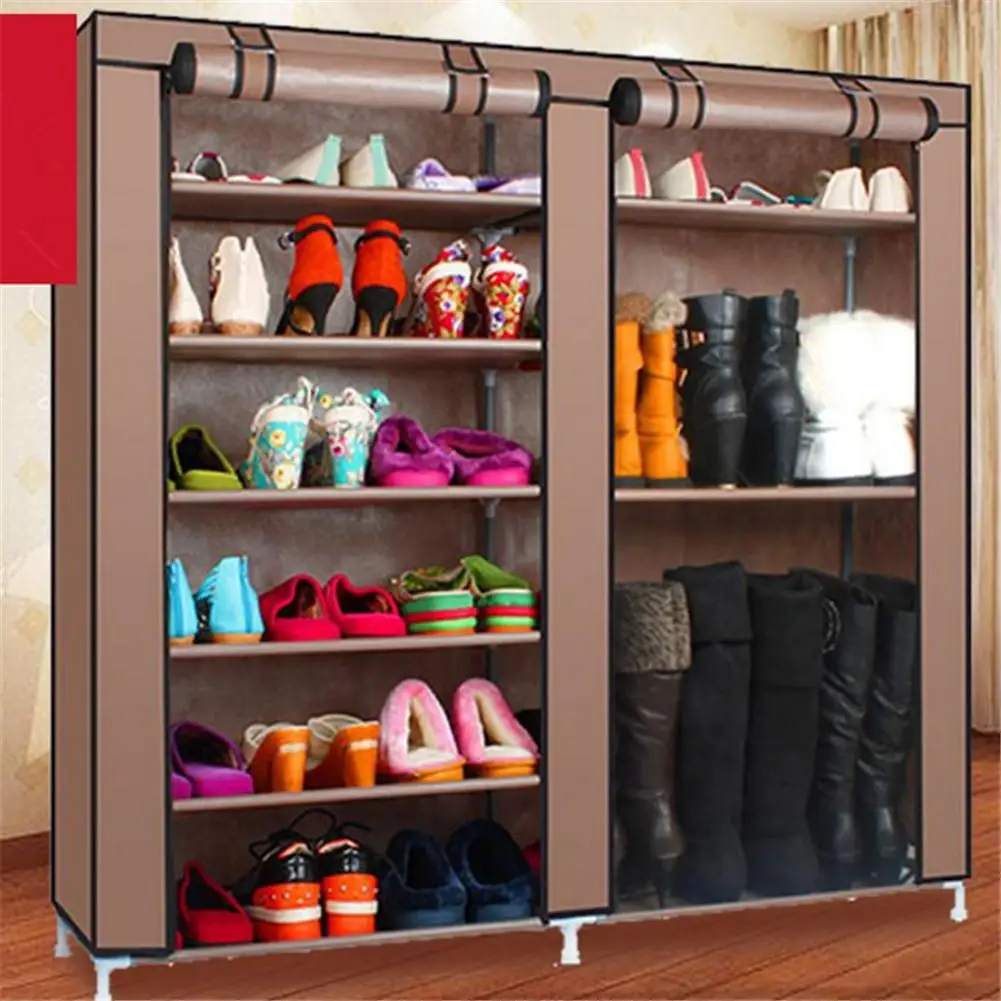 

Double Row 9-compartment Non-woven Shoe Cabinet Household Boots Storage Case