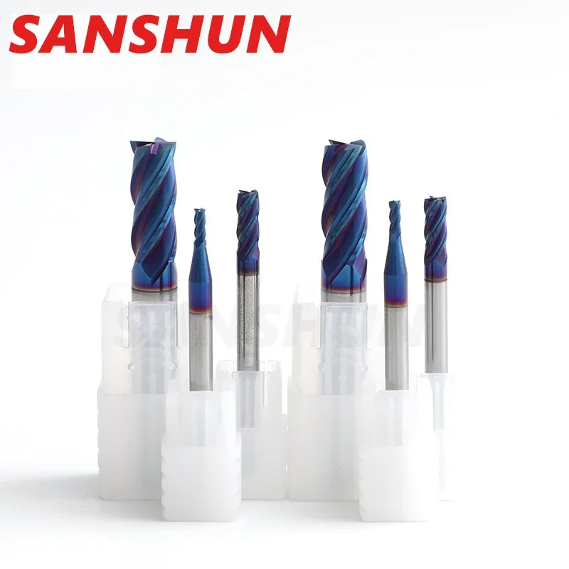 HRC65 4-зубая твердосплавная фреза с синим покрытием, режущие инструменты с ЧПУ, твердосплавная фреза, резак из вольфрамовой стали, квадратные режущие инструменты