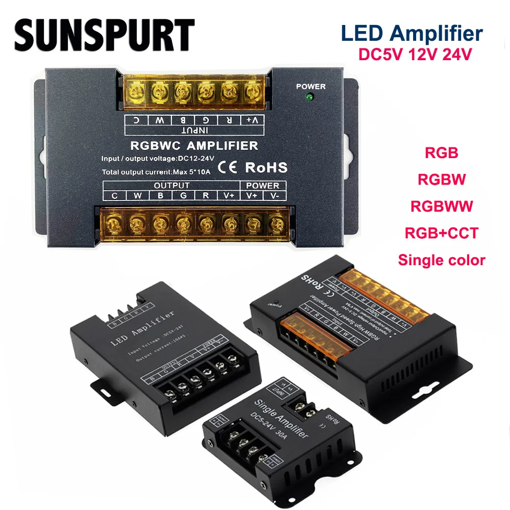 

RGB+CCT High Speed Power Signal Amplifier 50A Data Signal Repeater 5CH Channels for 5050 RGBW RGBWW LED Lights Strip 5V 12V 24V