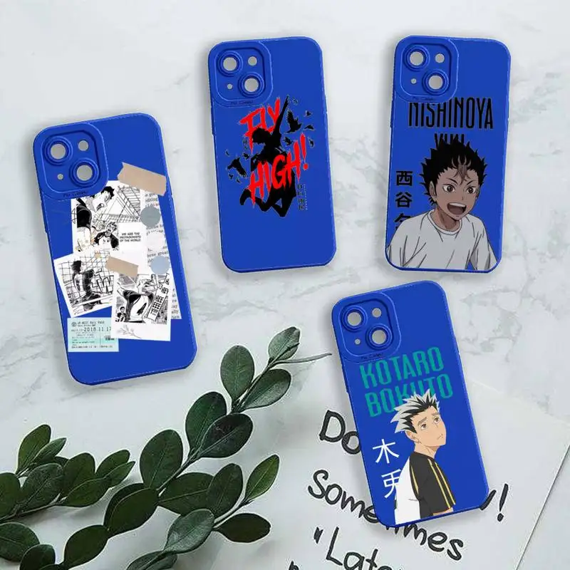 

Haikyuu volleyball anime Phone Case For iPhone 13 12 11 Pro MAX Mini X XS XR 7 8 Plus Camera Lens Liquid Silicone Klein Blue