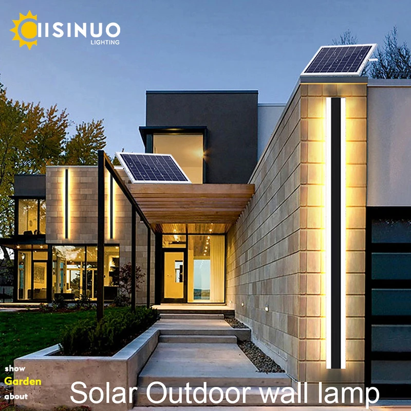IISINUO Solar LED Outdoor Lighting Waterproof Long Wall Lamp for Garden Porch Villa Courtyard Balcony Sconce Luminaire 110V 240V