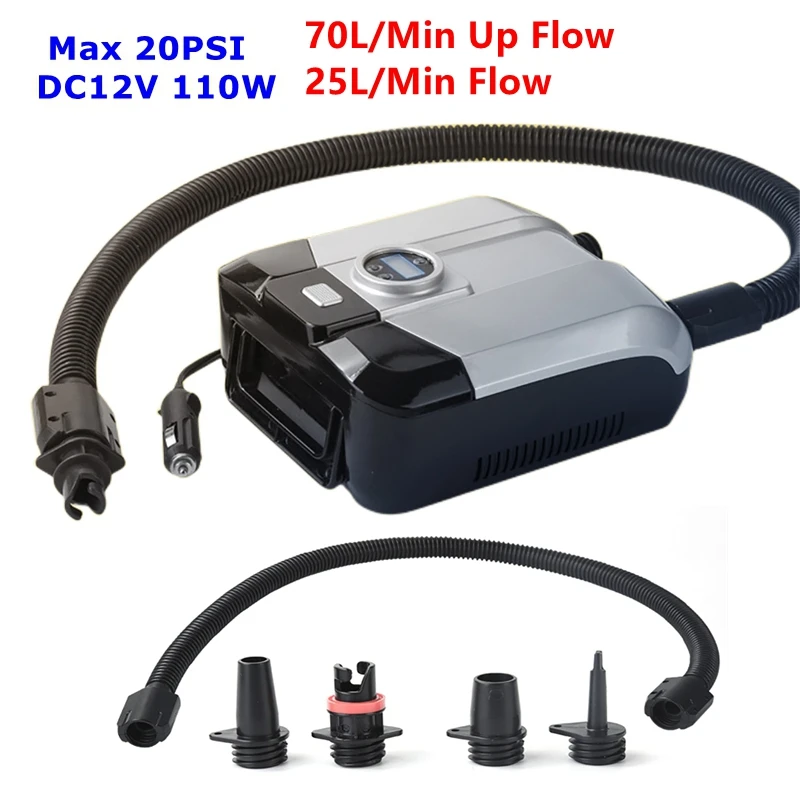 20PSI Electric SUP Air Pump DC12V 70L/Min Quick Air Inflator Deflator Digital LCD For Inflatable SUP Stand Up Paddle Board Boat