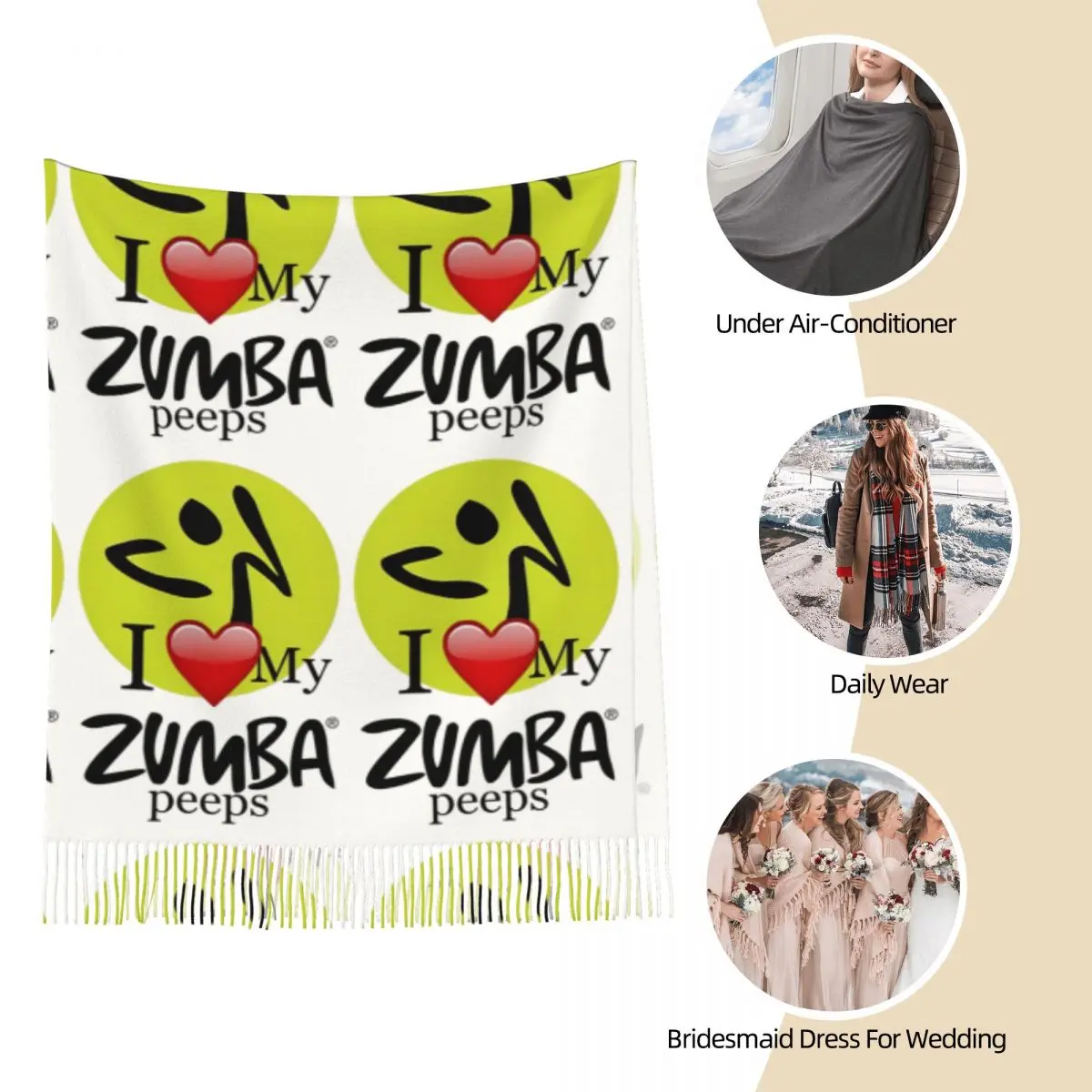 Женский шарф с кисточками I Love My Z-Zumbas Peeps большая зимне-осенняя шаль и накидка