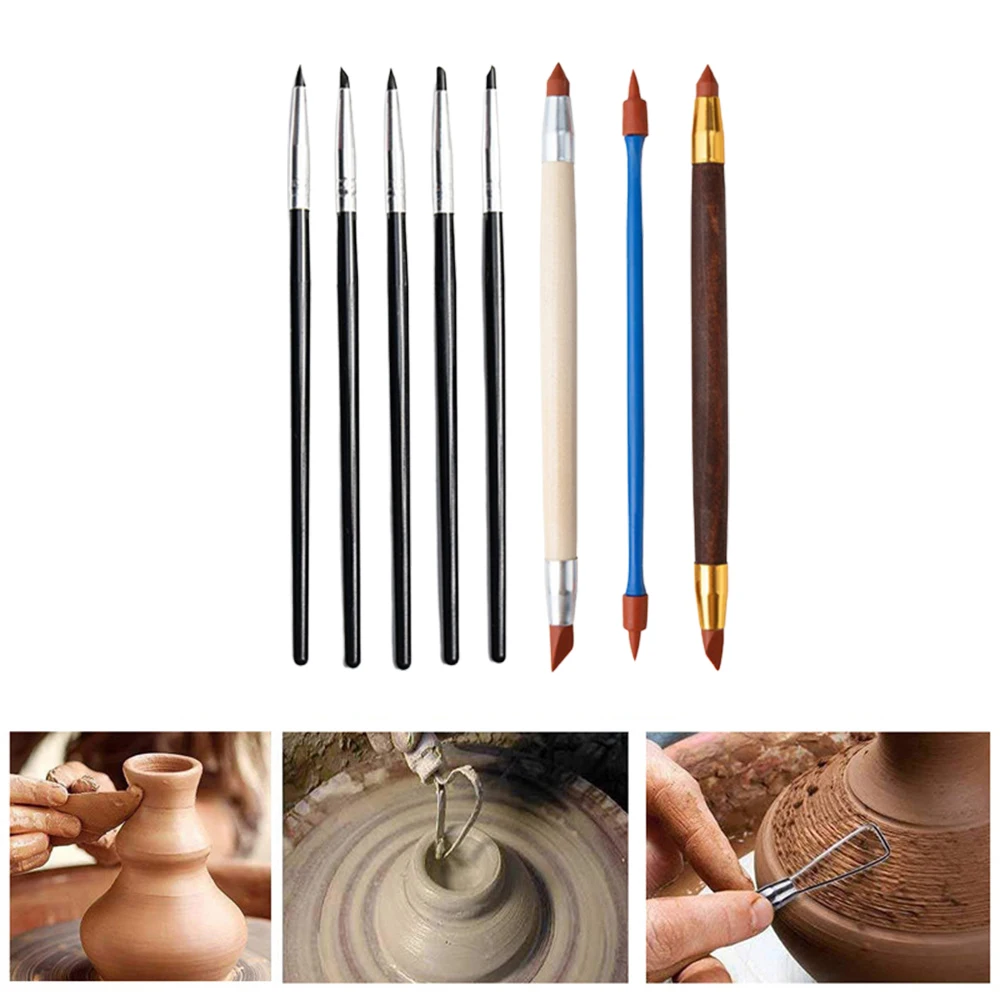 

8 PCS Ceramic Clay Sculpting Tools Set Handle Pottery Carving Silicone Tip Pens Ceramic Clay Sculpting Tools Set AC889
