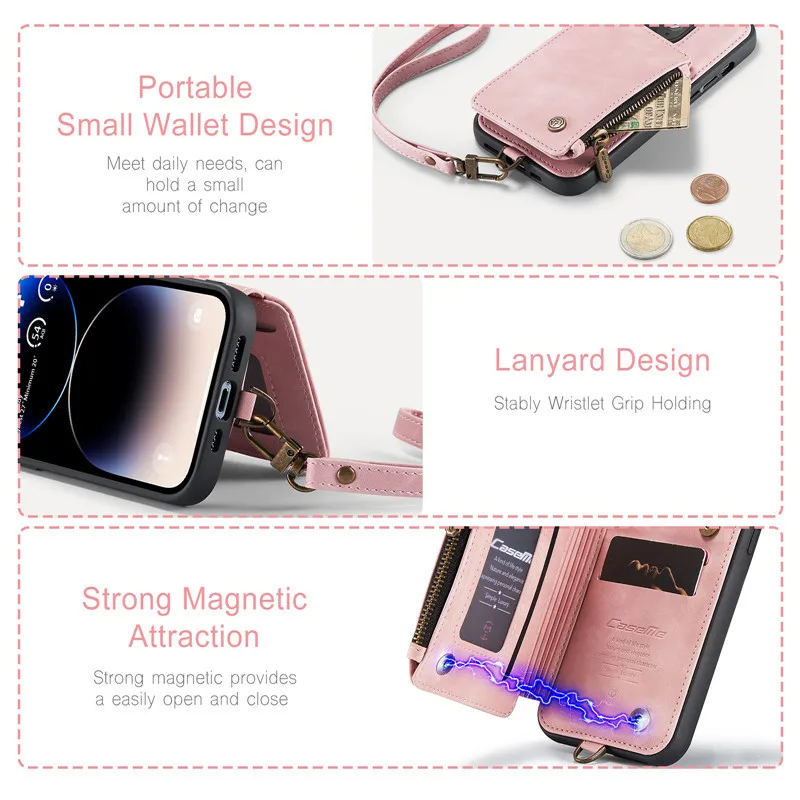 Leather Wallet Case for iPhone 14 13 12 11 Pro XS Max Mini SE 2020 8 7 Plus Zipper Purse Wallet Cover With Card Slot Phone Cases