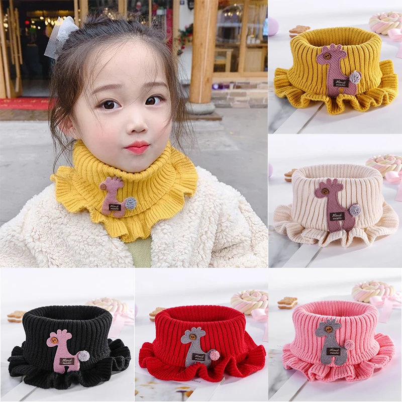 

Шарф 6 видов цветов для девочек, зимний, вязаный, с изображением жирафа, теплый