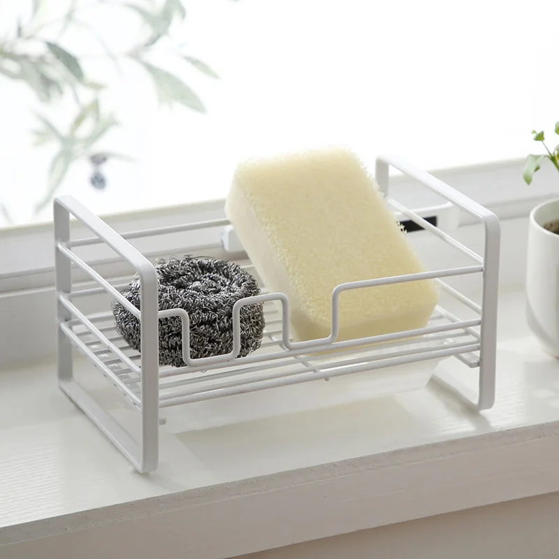 

Sponge Storage Rack Soap Drain Sink Basket Cleaning Brush Storage Holder Iron Shelf Home Bathroom Kitchen Organizer Accessories