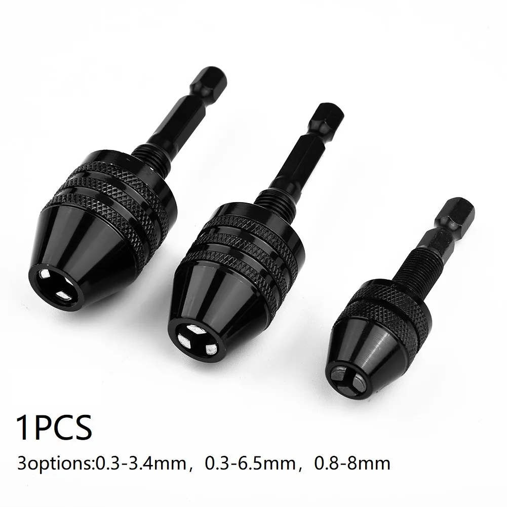 

Keyless Drill Chuck 0.3-8mm Electric Drill Bits Collet Fixture Tools 1/4" Hex Shank Converter Impact Driver Adapter