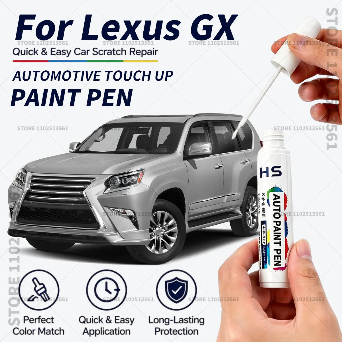 Фото Ремонтный карандаш для автомобильной краски Lexus GX 2002-2025: Atomic Silver, Caviar, Incognito, Eminent White Pearl, Earth — восстанавливает оригинальный заводской цвет №1