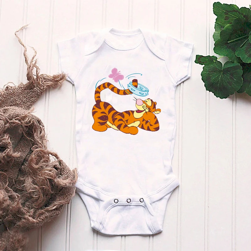 

Winnie the Pooh Jumpsuits Baby Clothes One-piece Newborn Boys Tigger Short Sleeve Romper Disney Cartoon Infant Girls Bodysuits